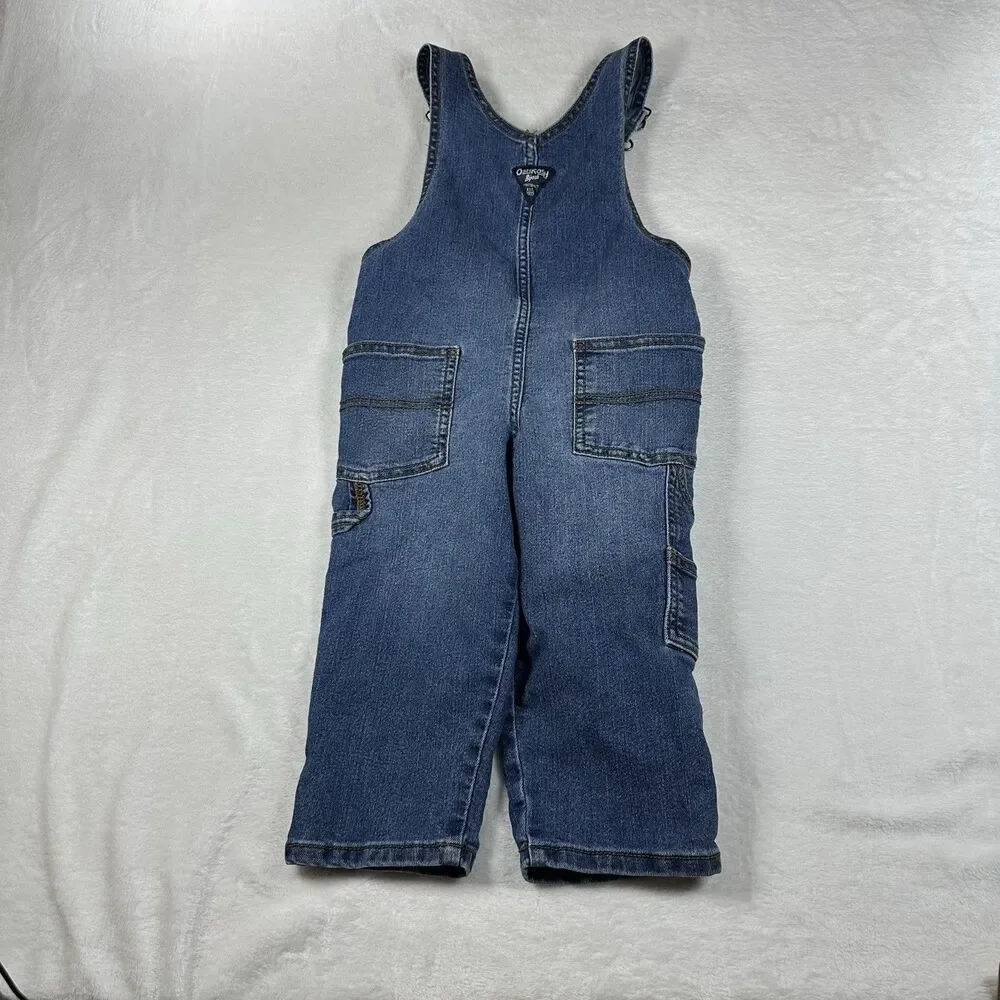 OshKosh B’Gosh Toddler 2T Denim Bib Overalls Carpenter Stretch Blue Jeans